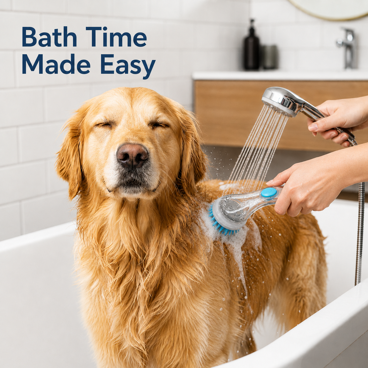 2-in-1 Pet Bath Brush with Soap Dispenser for Dogs & Cats