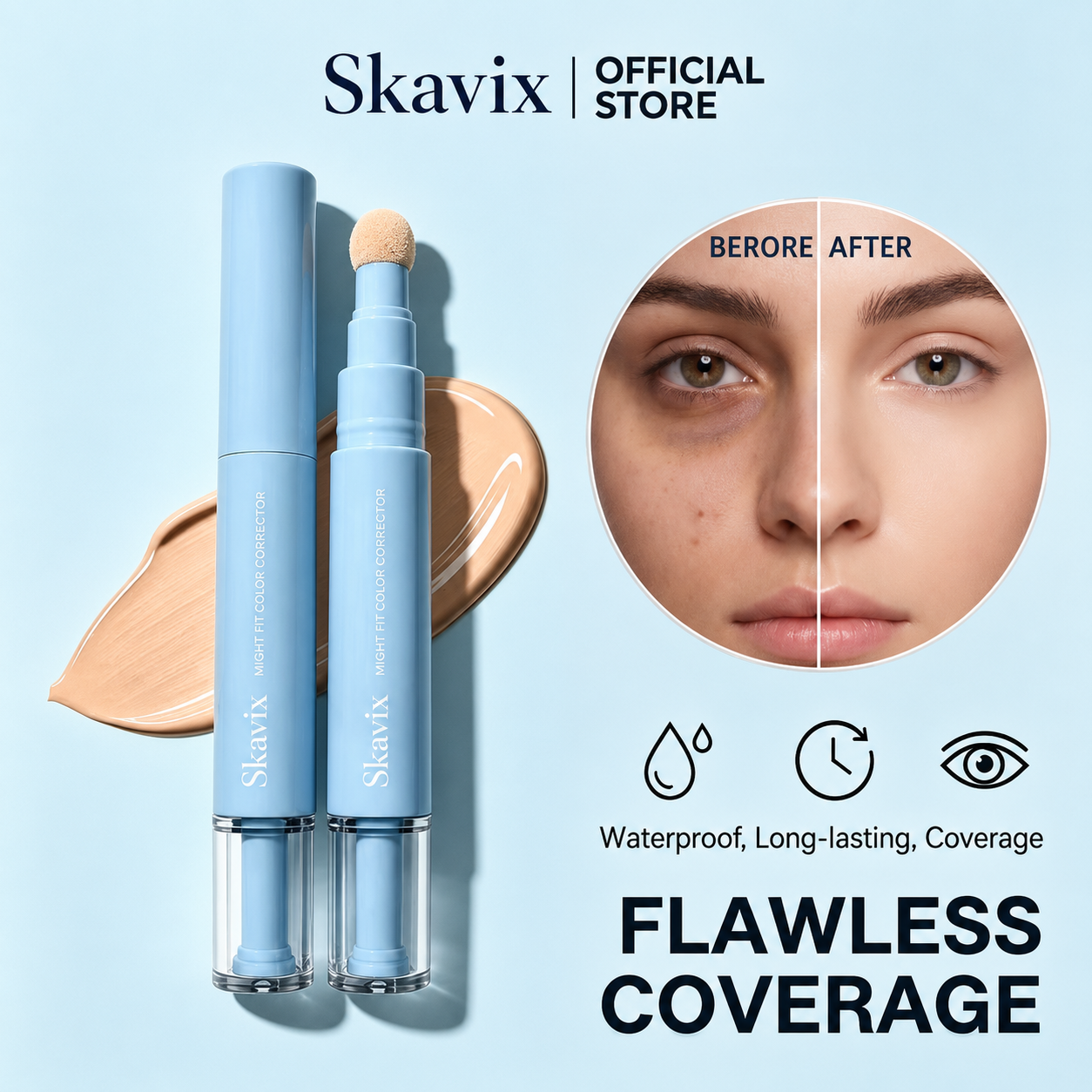 Skavix 2-in-1 Full Coverage Concealer & Powder Foundation – Smooth Full Coverage for Dark Circles, Spots & Fine Lines