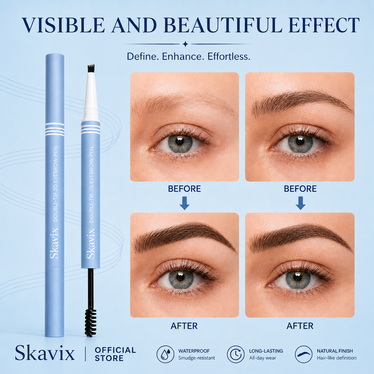 Skavix 2-in-1 Waterproof Brow Pen & Tinted Gel Duo – Natural Microblading-Inspired Brows in Seconds