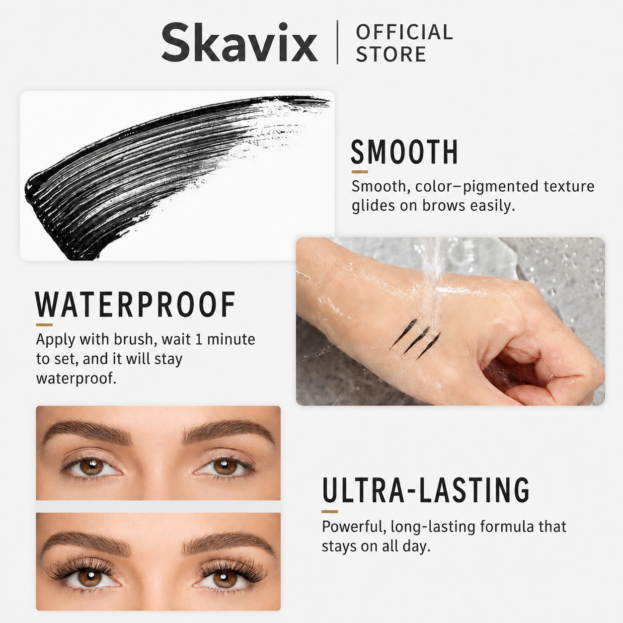Skavix 24H Waterproof Mascara for Smudge-Proof, Voluminous & Defined Lashes