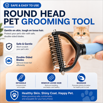 Double-Sided Pet Grooming Rake for Dogs & Cats, Gentle Deshedding Comb for Long Hair, Loose Fur & Light Tangles