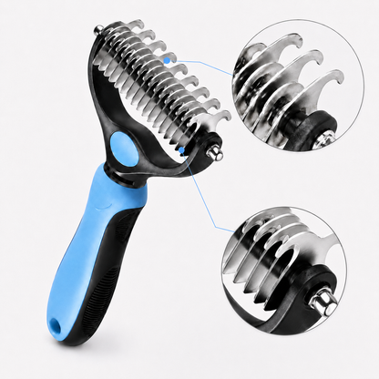 Double-Sided Pet Grooming Rake for Dogs & Cats, Gentle Deshedding Comb for Long Hair, Loose Fur & Light Tangles