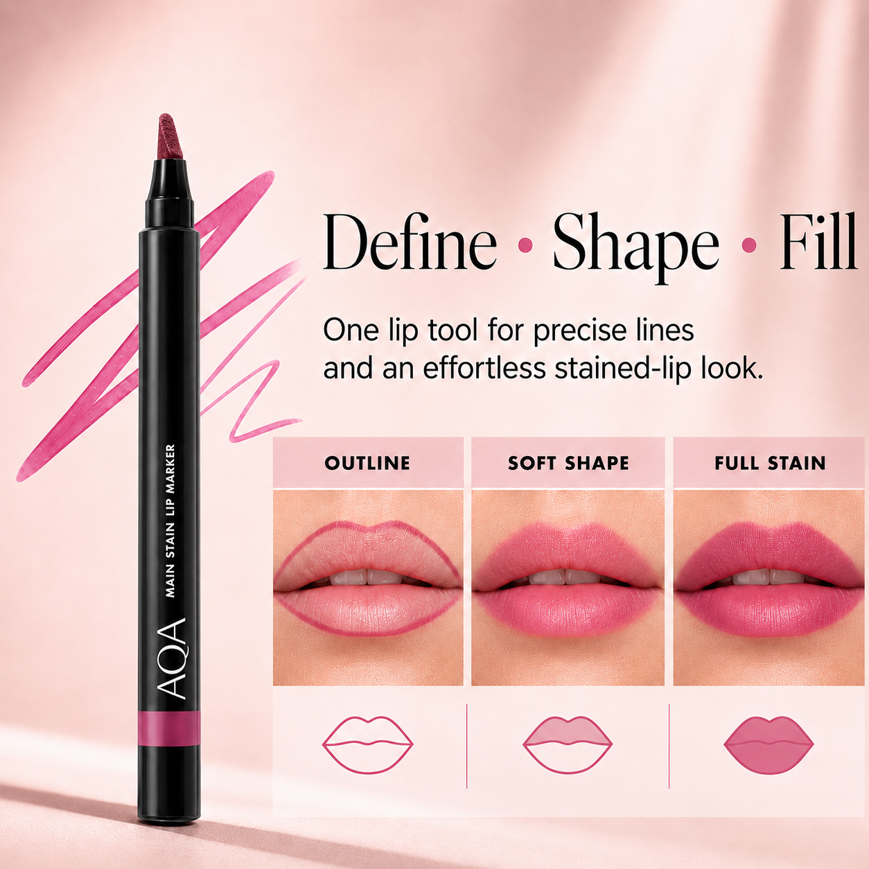 AQA Main Stain Lipliner Marker, Long-Lasting Lip Stain Pen for Defining, Shaping & Filling Lips