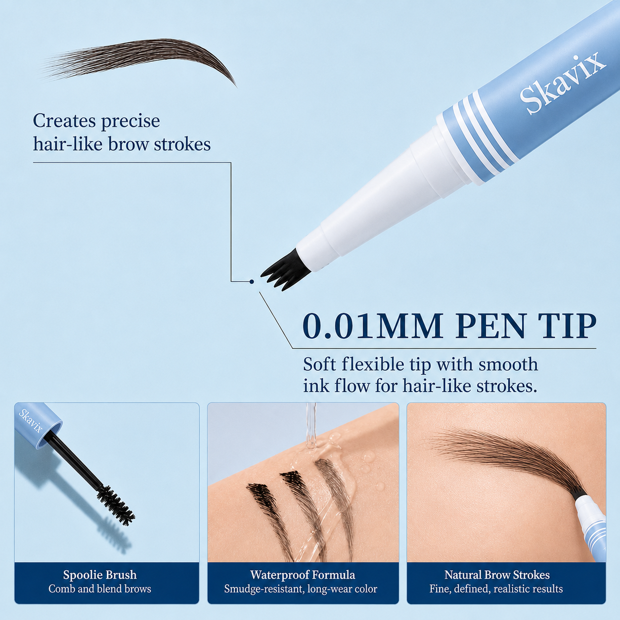 Skavix 2-in-1 Waterproof Brow Pen & Tinted Gel Duo – Natural Microblading-Inspired Brows in Seconds