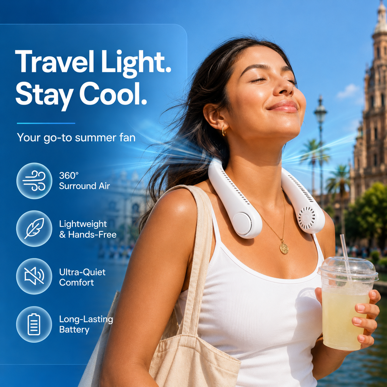 Hands-Free Portable Neck Fan – Lightweight Wearable Cooling for Summer Travel, Outdoor Activities & Everyday Comfort