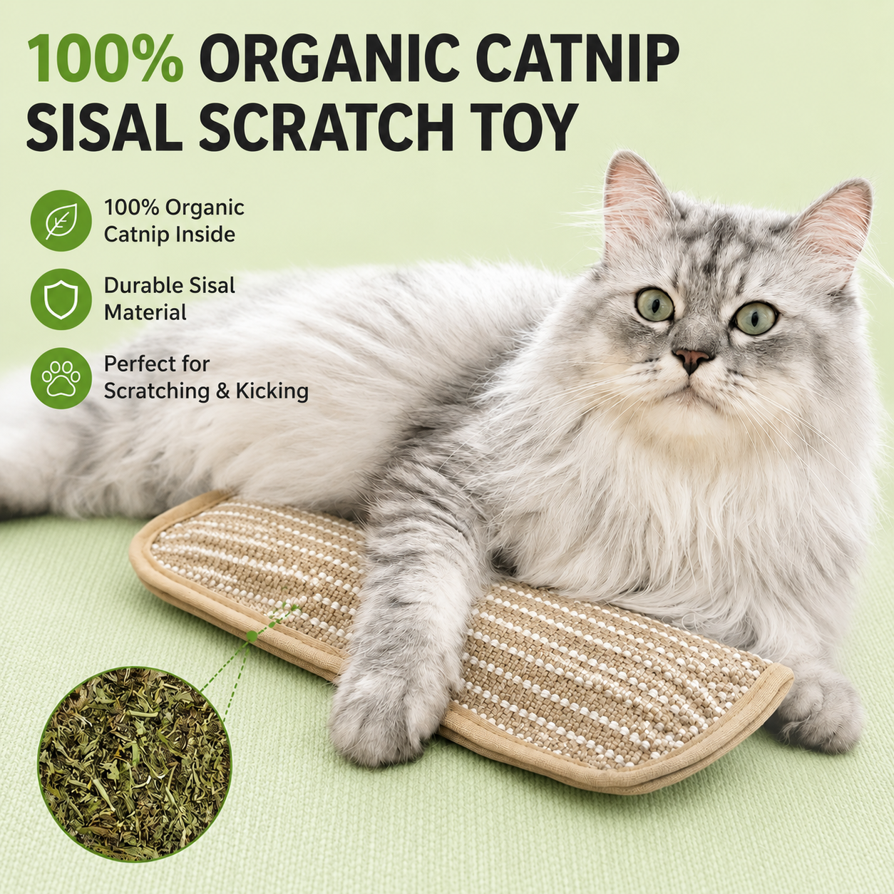 Catnip Kicker Toy for Cats Organic Catnip, Soft Sisal Chew & Scratcher for Indoor Cats & Kittens, Relieves Boredom & Stress