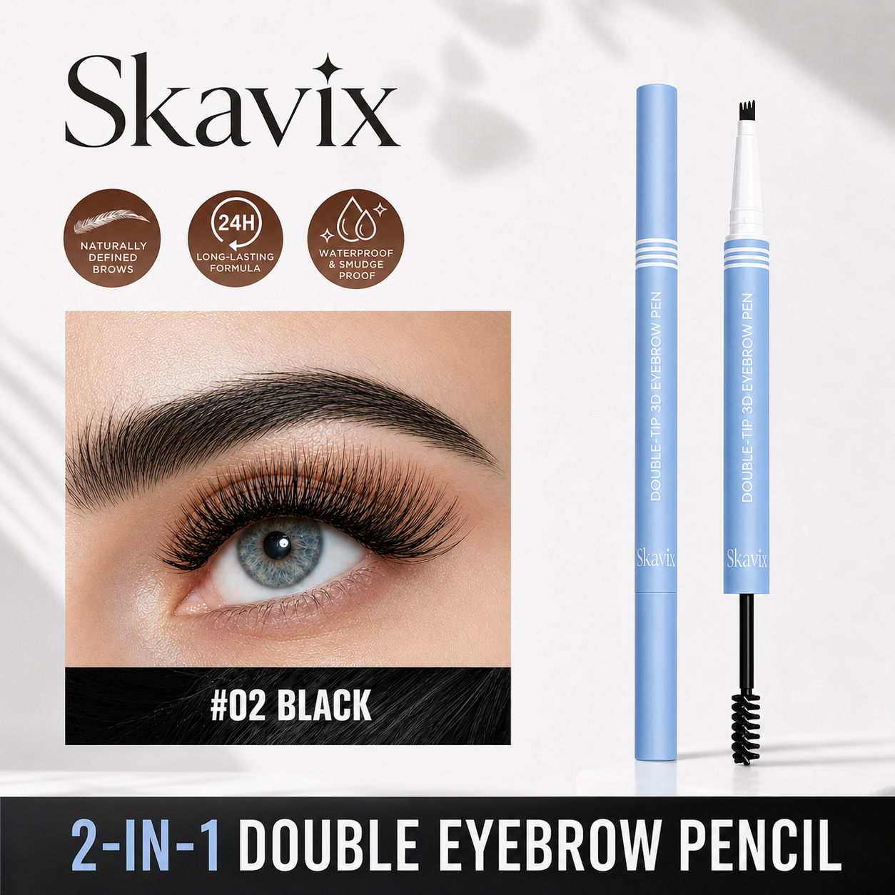 Skavix 2-in-1 Waterproof Brow Pen & Tinted Gel Duo – Natural Microblading-Inspired Brows in Seconds