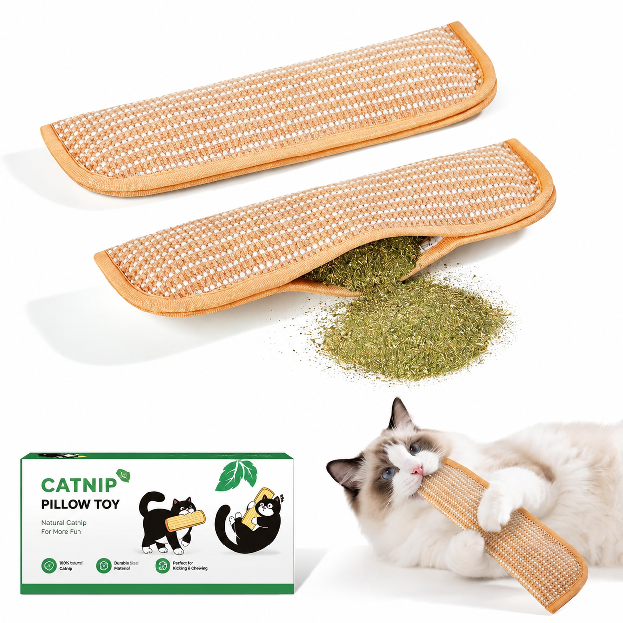 Catnip Kicker Toy for Cats Organic Catnip, Soft Sisal Chew & Scratcher for Indoor Cats & Kittens, Relieves Boredom & Stress