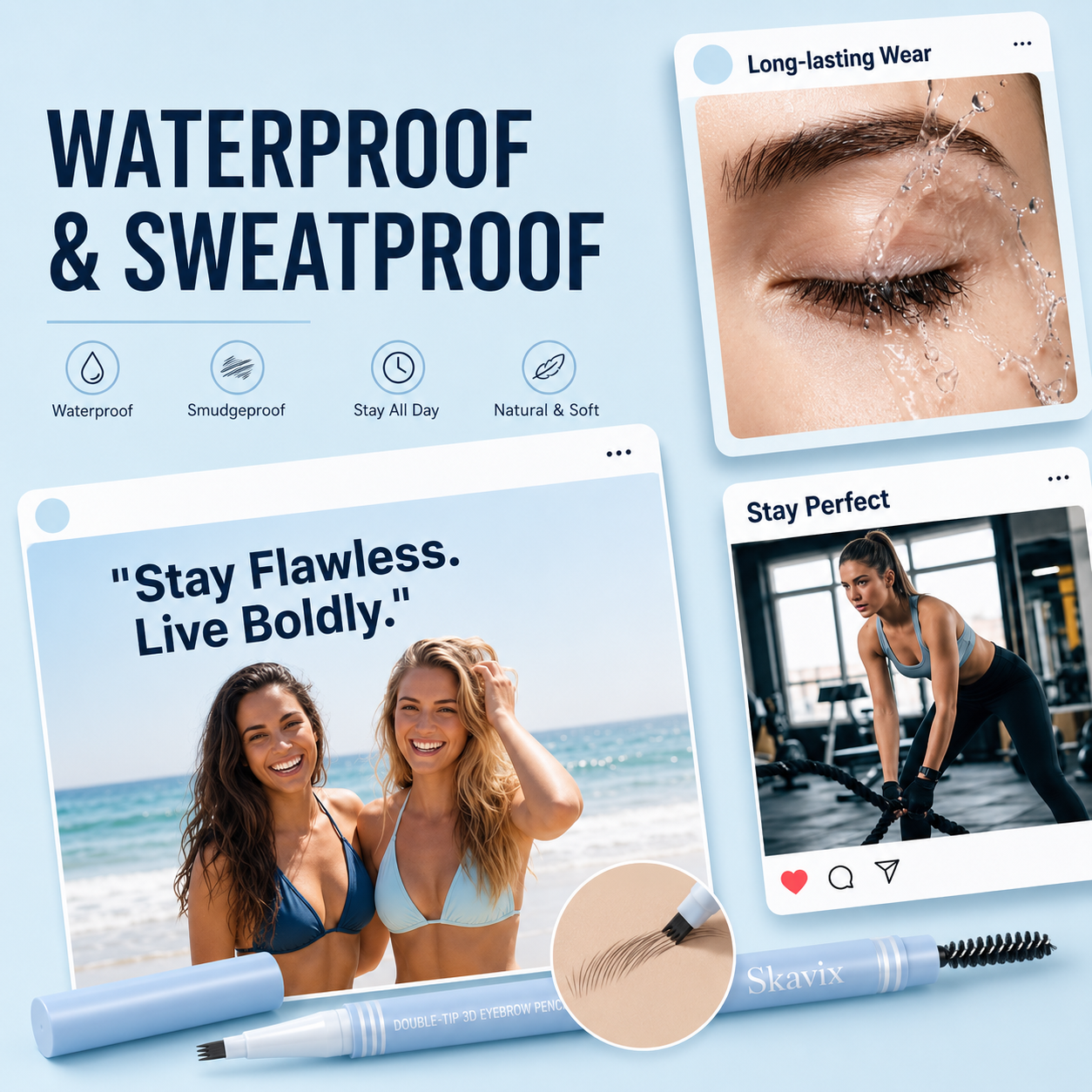 Skavix 2-in-1 Waterproof Brow Pen & Tinted Gel Duo – Natural Microblading-Inspired Brows in Seconds