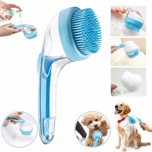 2-in-1 Pet Bath Brush with Soap Dispenser for Dogs & Cats