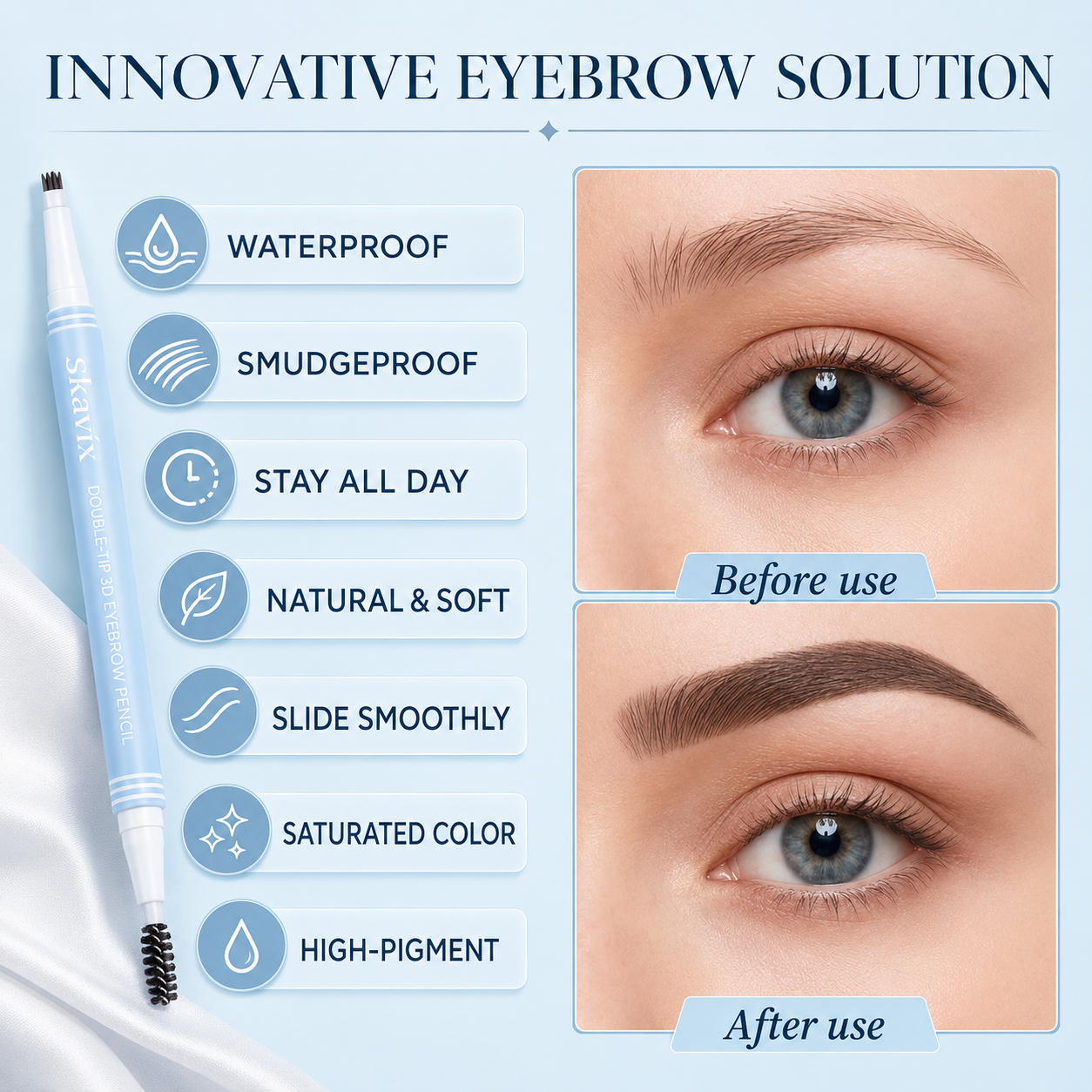 Skavix 2-in-1 Waterproof Brow Pen & Tinted Gel Duo – Natural Microblading-Inspired Brows in Seconds