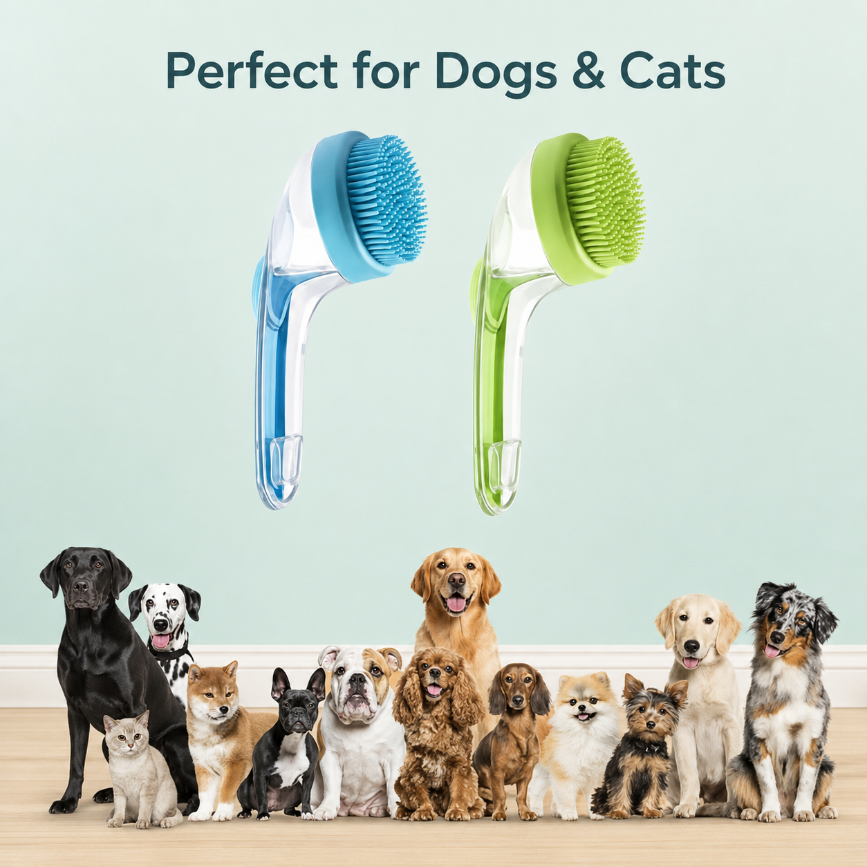 2-in-1 Pet Bath Brush with Soap Dispenser for Dogs & Cats